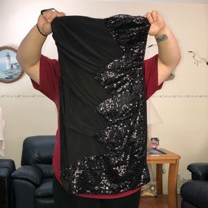 BLACK SEQUIN STRAPLESS DRESS